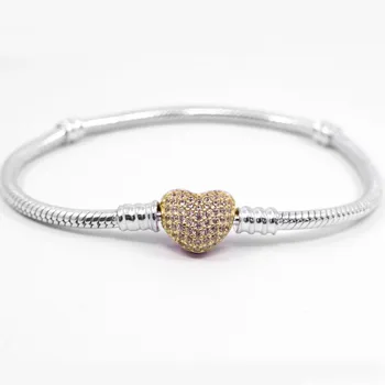 925 Sterling Silver Bracelet Gold Color Moments Pave Heart Clasp With Crystal Bracelet Bangle Fit Bead Charm Diy Fine Jewelry
925 Sterling Silver Bracelet Gold Color Moments Pave Heart Clasp With Crystal Bracelet Bangle Fit Bead Charm Diy Fine Jewelry