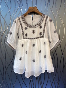 2020 Spring and Summer New Women's round Neck Embroidered Flower Decoration Lotus Leaf Short Sleeve All-Match Top 622
2020 Spring and Summer New Women's round Neck Embroidered Flower Decoration Lotus Leaf Short Sleeve All-Match Top 622