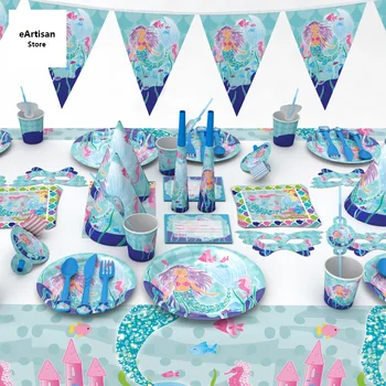 Mermaid Theme Cartoon Party Set Tableware Plate Napkins Banner Birthday Candy/popcorn Box Baby Shower Party Decoration Supplies
Mermaid Theme Cartoon Party Set Tableware Plate Napkins Banner Birthday Candy/popcorn Box Baby Shower Party Decoration Supplies