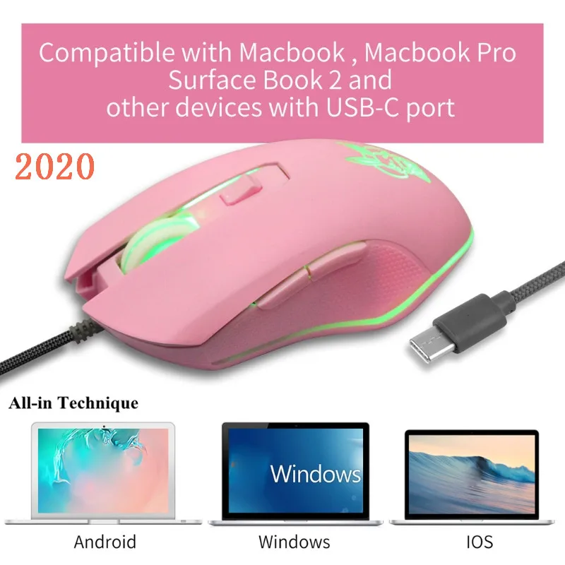 2020 Pink Rabbit USB/USB C Mouse with LED Backlight 2400DPI Type C Wired Mouse for MacBook Chromebook Laptop Matebook X Tablet
2020 Pink Rabbit USB/USB C Mouse with LED Backlight 2400DPI Type C Wired Mouse for MacBook Chromebook Laptop Matebook X Tablet