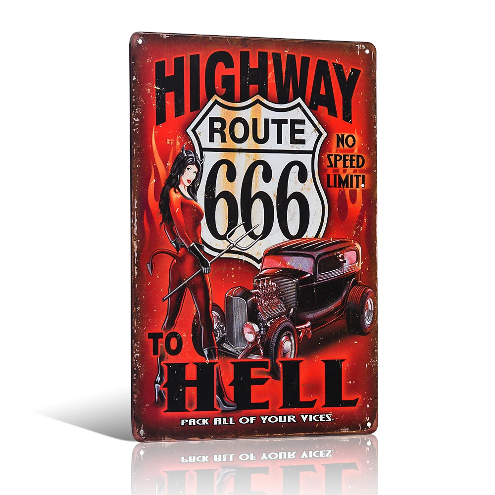 "Route 66 Highway to Hell Devil" булавка для девочки винтажный металлический постер