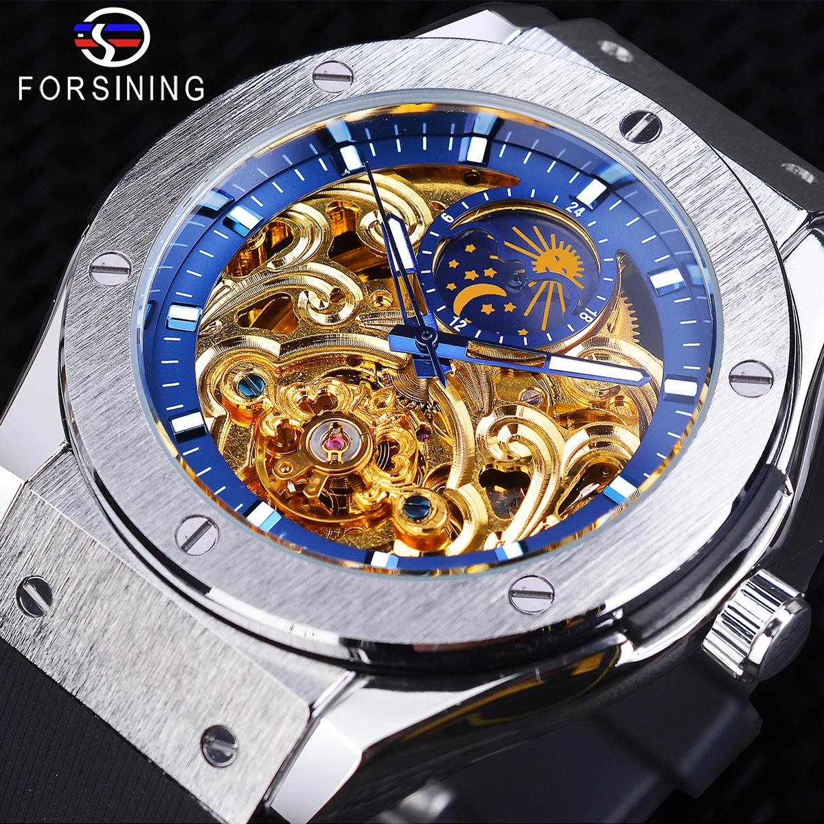 Forsining Top Brand Golden Luxury Silicone Buckle Clasp Waterproof Transparent Dial Automatic Mechanical Watch Relogio Masculino
Forsining Top Brand Golden Luxury Silicone Buckle Clasp Waterproof Transparent Dial Automatic Mechanical Watch Relogio Masculino