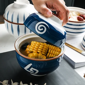 

Japanese retro ceramic stew cup with lid stew soup rice bowl household bird's nest food water separated stewcup tureen