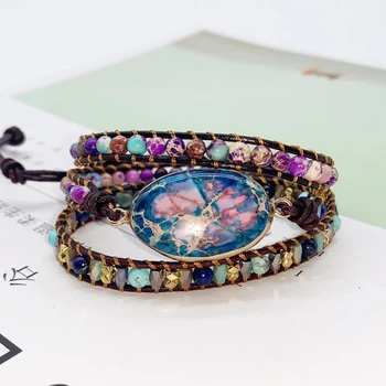 Plum Imperial Jasper Wrap Bracelets For Women Handmade Braided Natural Stone Crystal 3Row Leather Wrap Bracelet Fashion Jewelry 
Plum Imperial Jasper Wrap Bracelets For Women Handmade Braided Natural Stone Crystal 3Row Leather Wrap Bracelet Fashion Jewelry