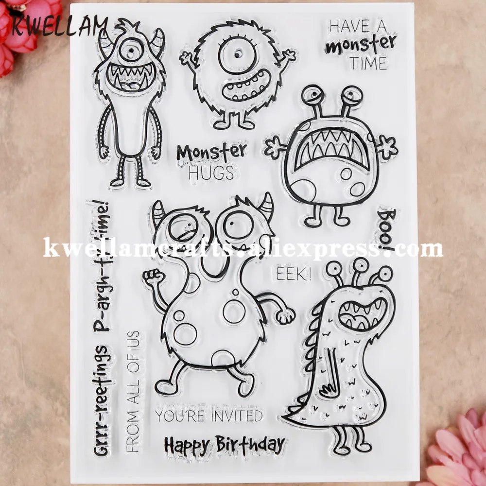 Фотокарточки с надписью "Happy Birthday" "обнимающие монстра" "Time"