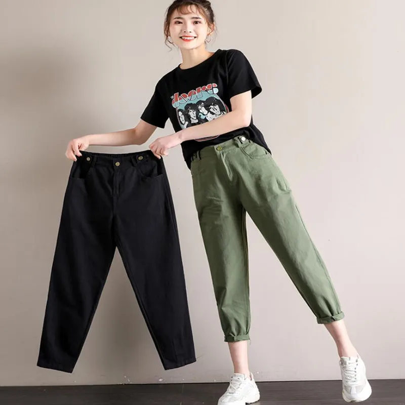 Брюки женские с эластичным поясом, модные Свободные повседневные султанки в Корейском стиле с 3 воротниками, весна-осень s1077 
Брюки женские с эластичным поясом, модные Свободные повседневные султанки в Корейском стиле с 3 воротниками, весна-осень s1077