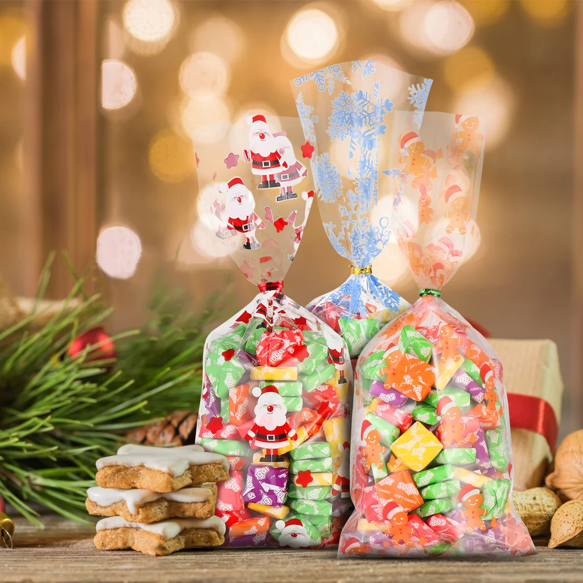 200pcs christmas gift bags pouch transparent gift
