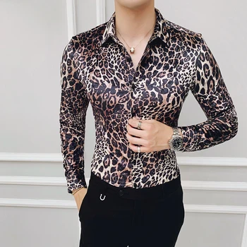 High-end gold velvet shirt fashion leopard print Slim long-sleeved shirt Camisa men autumn winter thick casual party dress shirt 
High-end gold velvet shirt fashion leopard print Slim long-sleeved shirt Camisa men autumn winter thick casual party dress shirt