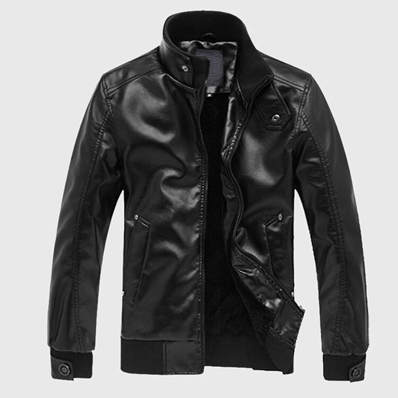 

Men's Leather Jackets Men Stand Collar Coats Mens Motorcycle Leather Jacket Casual Slim Brand Clothing