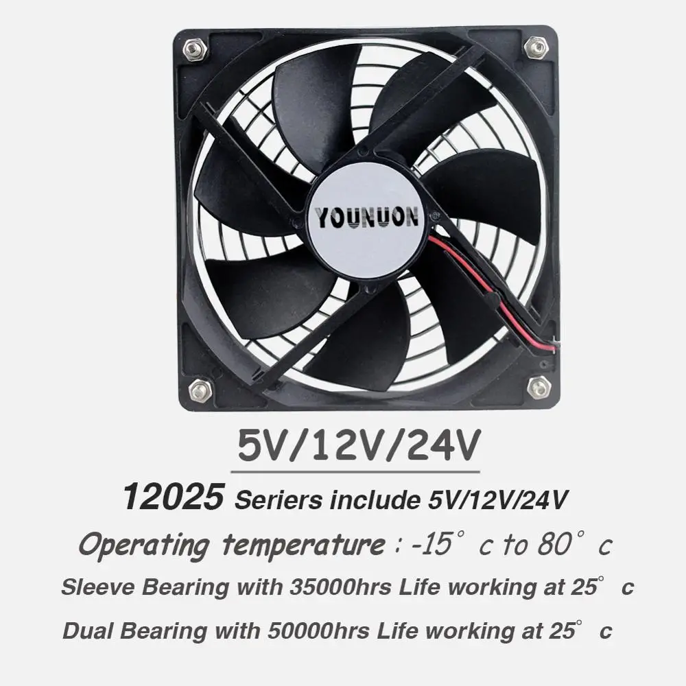 Ёмкость вентилятора YOUNUON 5 в 12 В 24 120 мм/шаровой Вентилятор охлаждения 120x120x25 мм