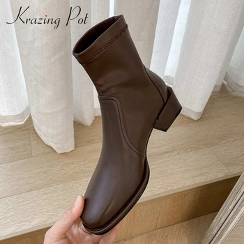 Krazing Pot stretch boots genuine leather classic colors square toe thick med heel slip on leisure daily wear ankle boots L22
Krazing Pot stretch boots genuine leather classic colors square toe thick med heel slip on leisure daily wear ankle boots L22