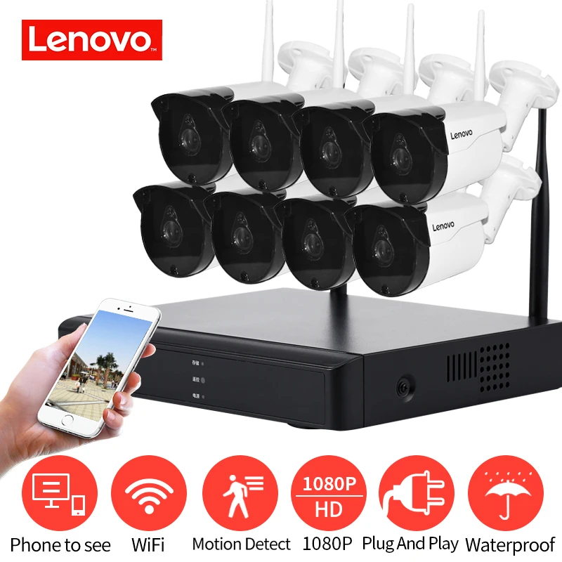 Беспроводная система видеонаблюдения LENOVO 1080P наружная камера 2 МП 8 каналов