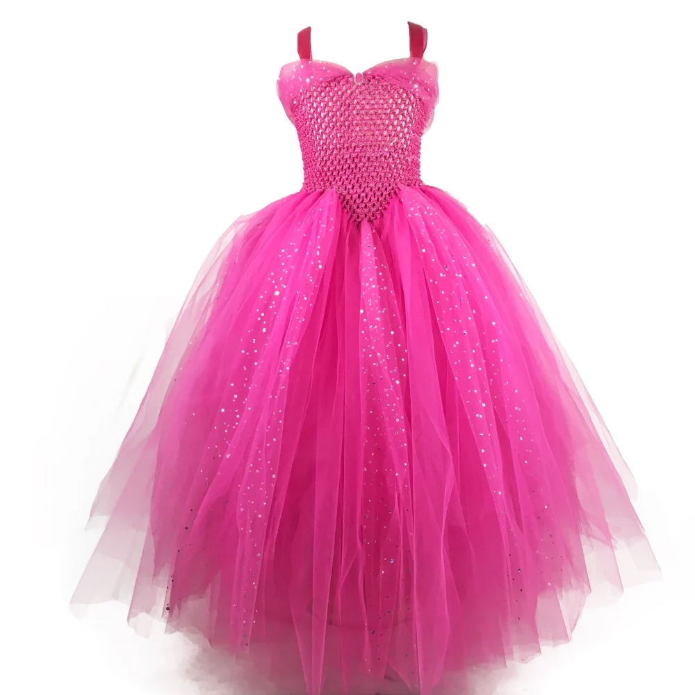 

Girls Pink Glitter Tutu Dress Kids Crochet Sparkle Tulle Evening Dress Ball Gown Children Birthday Party Banquet Costume Dress