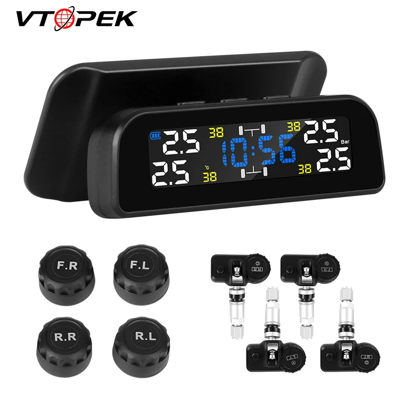 Vtopek TPMS Tire Pressure Auto Alarm Monitor System Tyre Pressure Monitor Warning 4 External/Internal Sensor USB Solar Charging
Vtopek TPMS Tire Pressure Auto Alarm Monitor System Tyre Pressure Monitor Warning 4 External/Internal Sensor USB Solar Charging