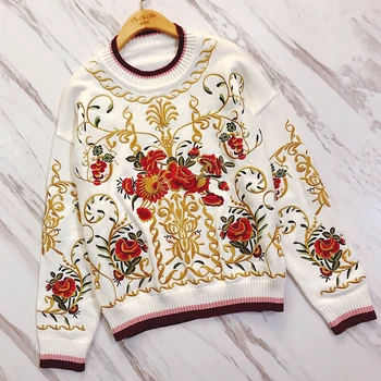 High Quality Oversized Sweater Luxury Floral Embroidery Sweater 2020 Women's Loose Jumper Runway Thick Knitting Pullover P-463
High Quality Oversized Sweater Luxury Floral Embroidery Sweater 2020 Women's Loose Jumper Runway Thick Knitting Pullover P-463