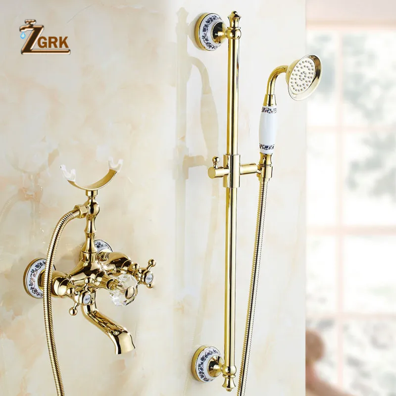 Фото Смесители для ванны ZGRK роскошный хрустальный Золотой смеситель - купить