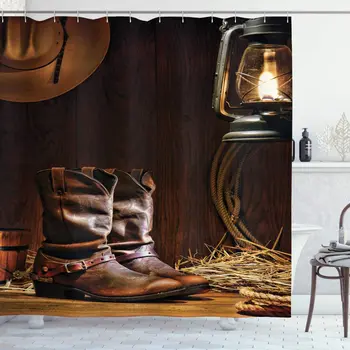 Western Shower Curtain Traditional Leather Working Roper Boots in Vintage Ranch Barn with Old Lantern Image Bathroom Decor Set
Western Shower Curtain Traditional Leather Working Roper Boots in Vintage Ranch Barn with Old Lantern Image Bathroom Decor Set