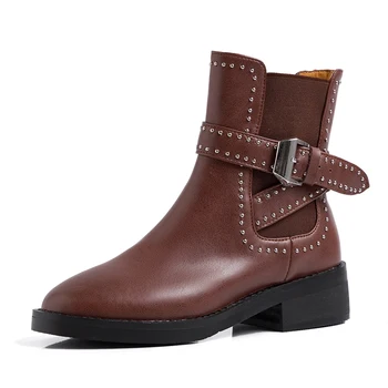 Genuine Leather Women Ankle Boots Rivets buckle Punk Motorcycle Boots casual Shoes Woman med heels Female Short Boots
Genuine Leather Women Ankle Boots Rivets buckle Punk Motorcycle Boots casual Shoes Woman med heels Female Short Boots