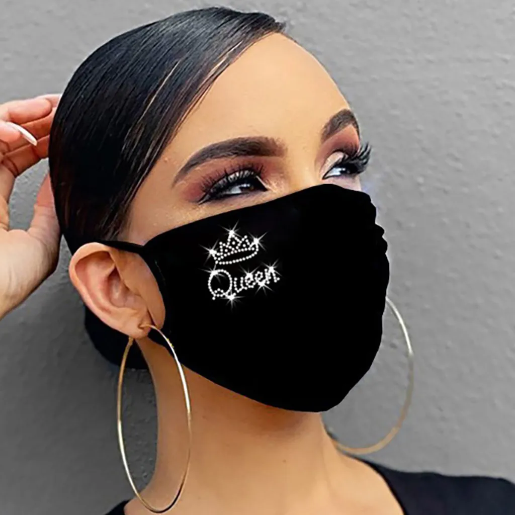 Women Protective Mask Shinning Rhinestone Face Masks Earloop Mouth Cover Anti-dust Breathable Antiviral Washable Reusable | Спорт и