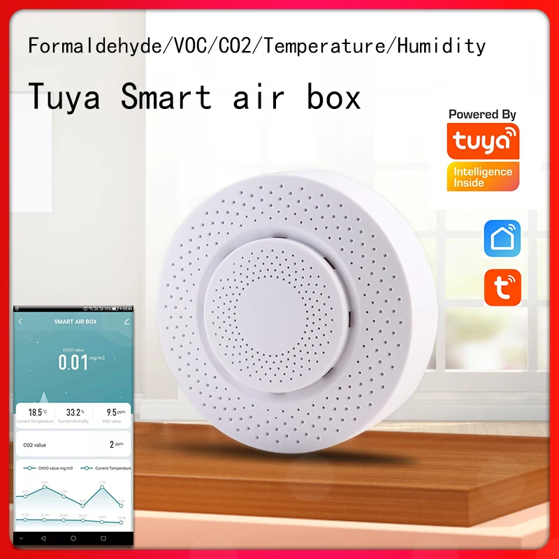 Фото Tuya Smart углекислого газа Сенсор CO2 HCHO VOC формальдегид приложение Life воздуха монитор
