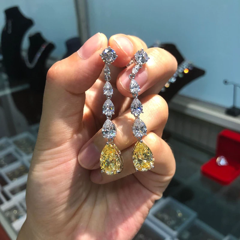 OEVAS Luxury 100% 925 Sterling Silver Created Moissanite Citrine Gemstone Drop Dangle Women Earrings Fine Jewelry Wholesale