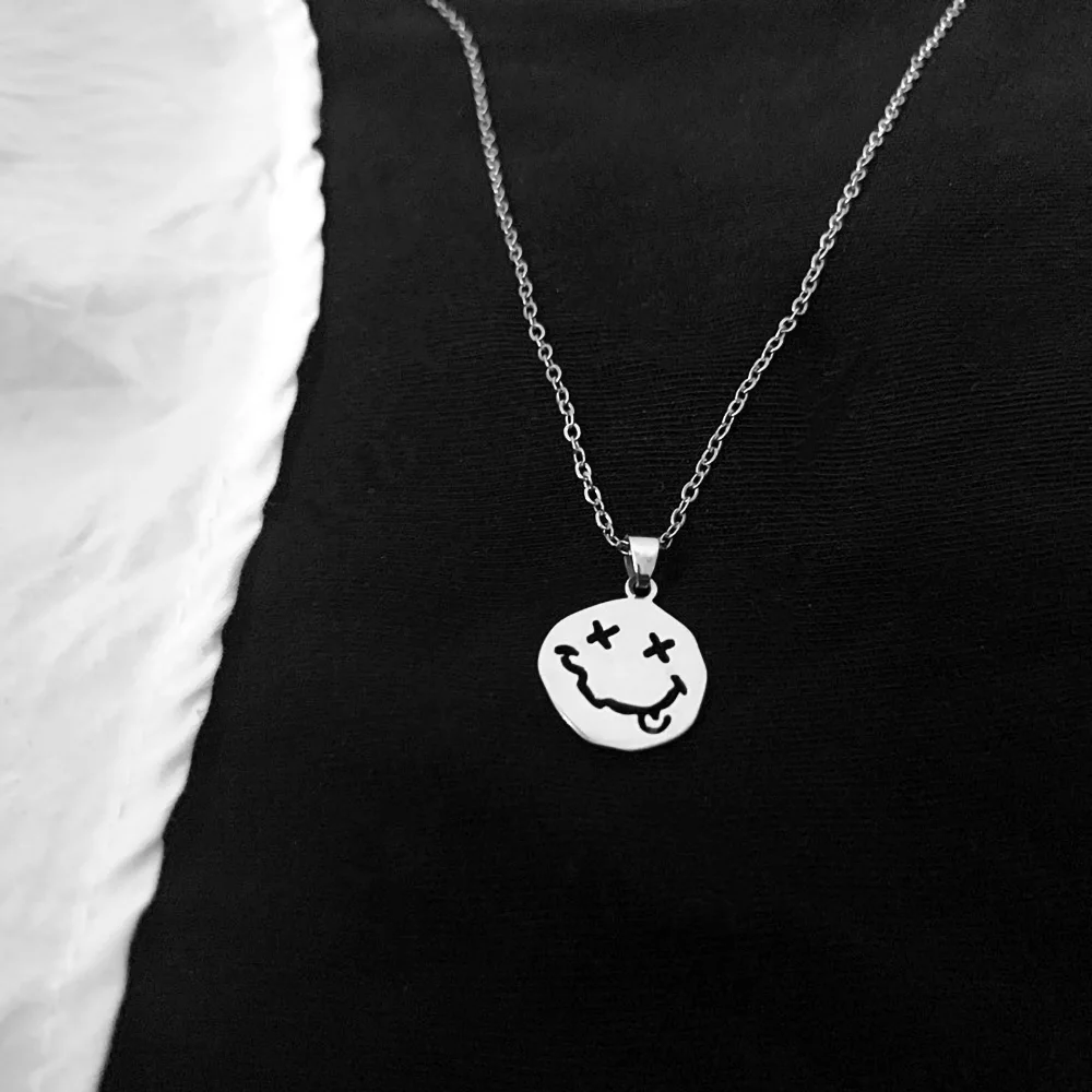 Fashion Kpop Smiley Face Necklace Teen Goth Hip Hop Girl Chain Smile