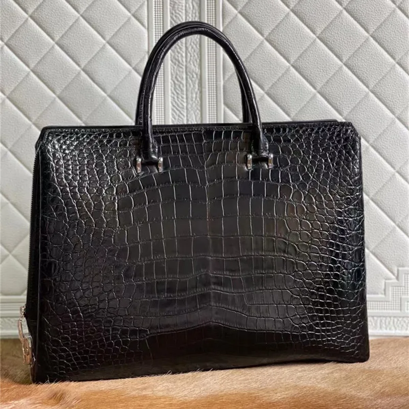 

Authentic Crocodile Belly Skin Businessmen Large Passcode Briefcase Genuine Exotic Alligator Leather Male Working Totes Handbag