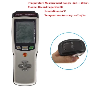 Digital Temperature Meter Thermocouple Thermometer -200 to +1800'C Range Temperature Datalogger with USB Interface HE701
Digital Temperature Meter Thermocouple Thermometer -200 to +1800'C Range Temperature Datalogger with USB Interface HE701