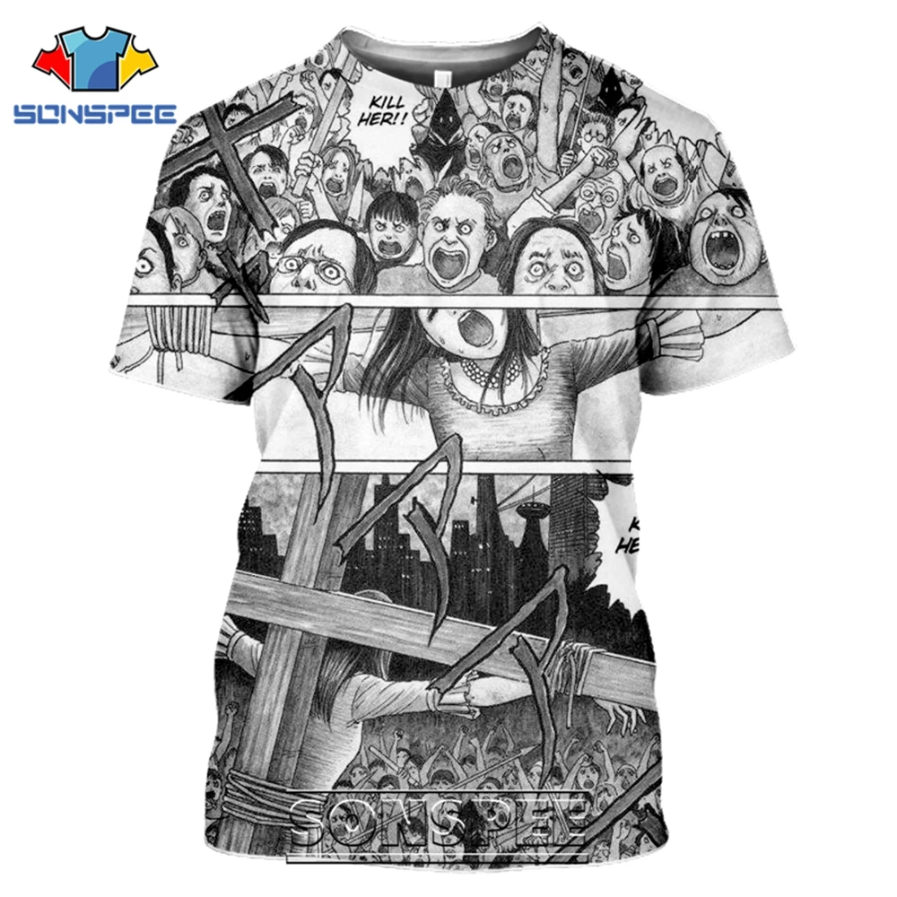 Junji Ito T-shirts SONSPEE 3D Print Men Women Casual Japanese Streetwear Harajuku Hip Hop Horror Aesthetic Anime Tees Tops Shirt (3)