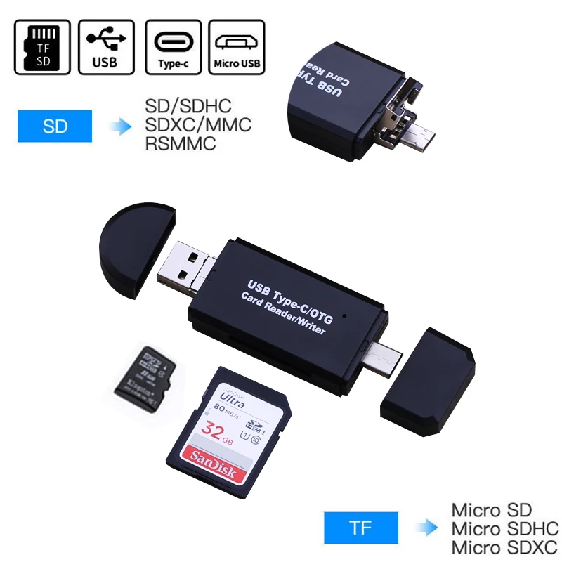 3в1 USB 2 0 Type C micro OTG MicroSD TF SD кардридер универсальный для Samsung Galaxy S9 S8 Plus Note 9 8 Huawei LG