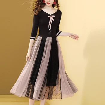 Gedivoen Autumn 3/4 Sleeve Midi Dress Women Knitted Colorblock Mesh A Line Dress Fashion Runway Elegant Dresses Vestidos 2020
Gedivoen Autumn 3/4 Sleeve Midi Dress Women Knitted Colorblock Mesh A Line Dress Fashion Runway Elegant Dresses Vestidos 2020