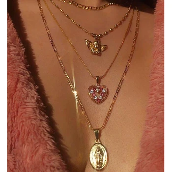 Bohemian Gold Color Necklaces Fashion Heart Angel Virgin Mary Chain Pendant Crystal Necklace Trend Jewelry Gift
Bohemian Gold Color Necklaces Fashion Heart Angel Virgin Mary Chain Pendant Crystal Necklace Trend Jewelry Gift