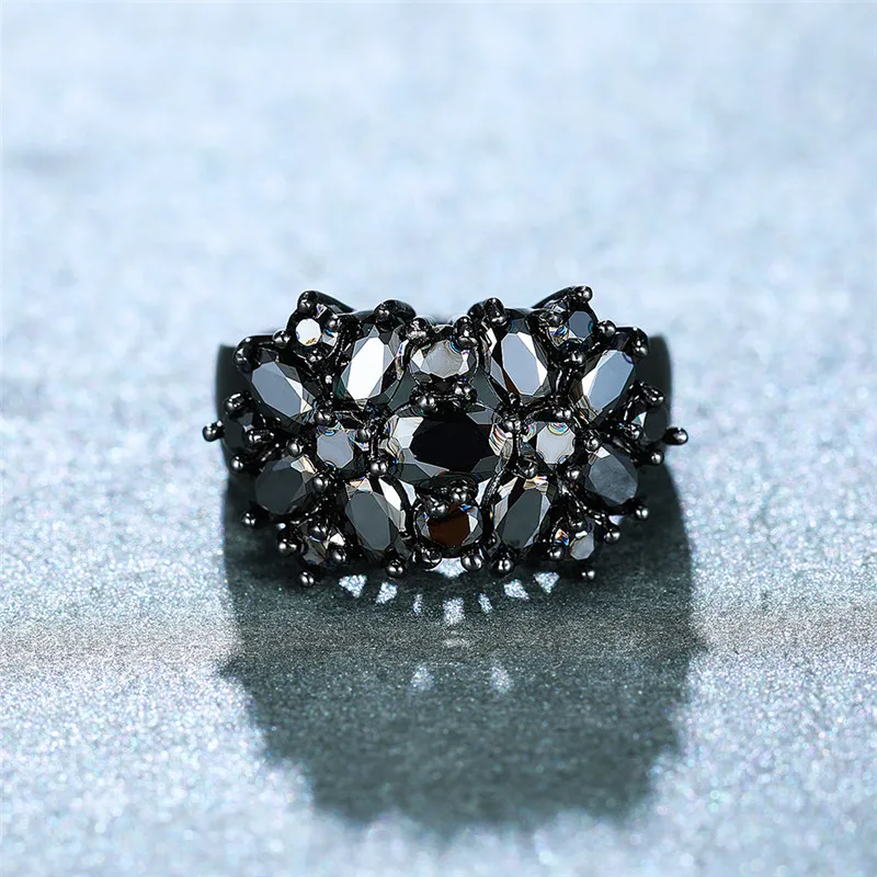 Duża czarna obrączka z owalnym kamieniem vintage dla kobiet, pierścionek obietnicy miłości - Wianko - 3