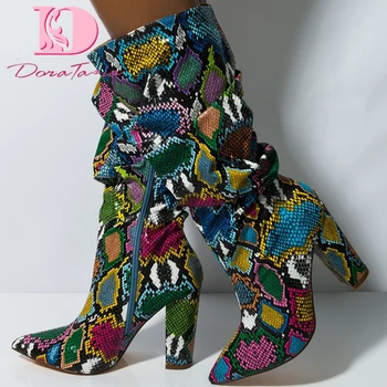 DoraTasia New Female Mid Calf Boots Pointed Toe Square High Heels Pleated Mixed Colors Boots Women 2020 Novelty Shoes Woman
DoraTasia New Female Mid Calf Boots Pointed Toe Square High Heels Pleated Mixed Colors Boots Women 2020 Novelty Shoes Woman