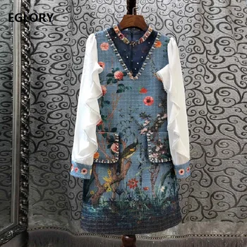 Top Grade Designer Dress 2019 Autumn Winter Style Women Sexy Mesh Vintage Flower Cute Birds Print Beading Deco Long Sleeve Dress
Top Grade Designer Dress 2019 Autumn Winter Style Women Sexy Mesh Vintage Flower Cute Birds Print Beading Deco Long Sleeve Dress