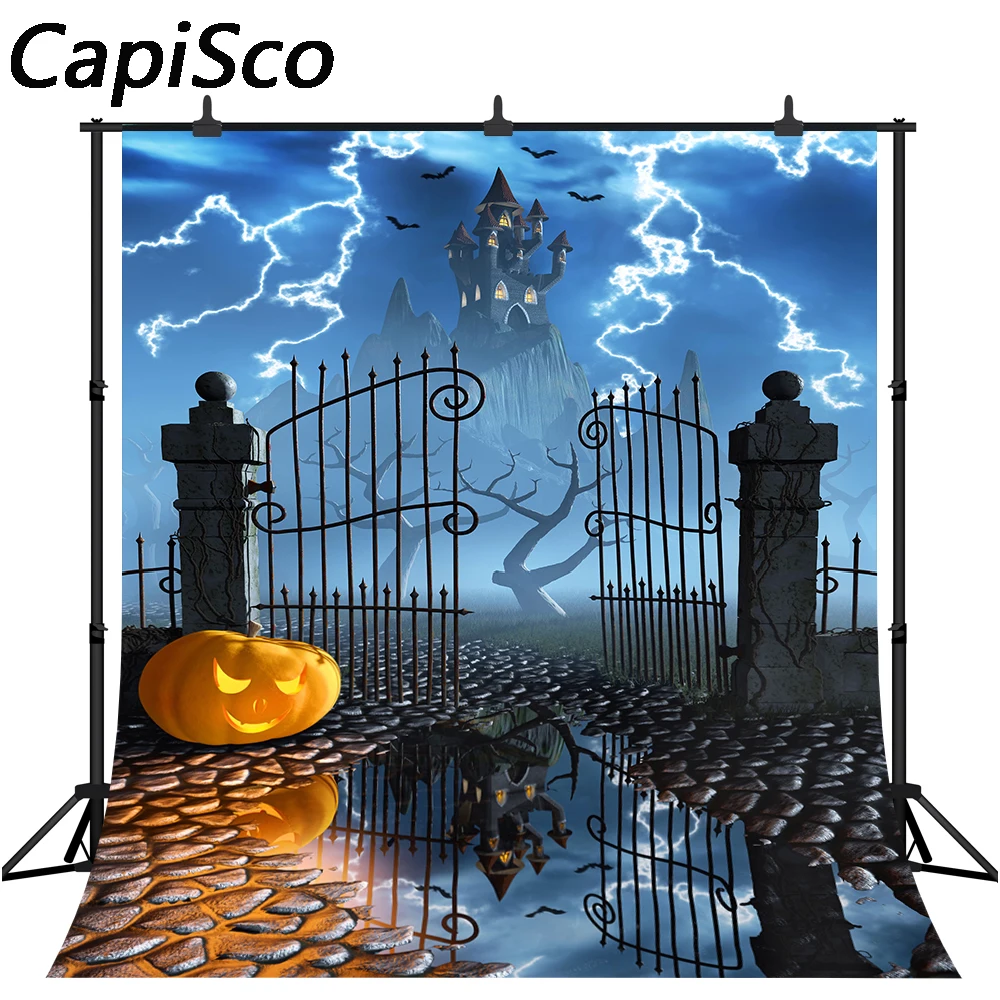 

Capisco Halloween Photography Backdrop lightning Castle pumpkin Background Trick or Treat party Banner Photoshoot Studio Props