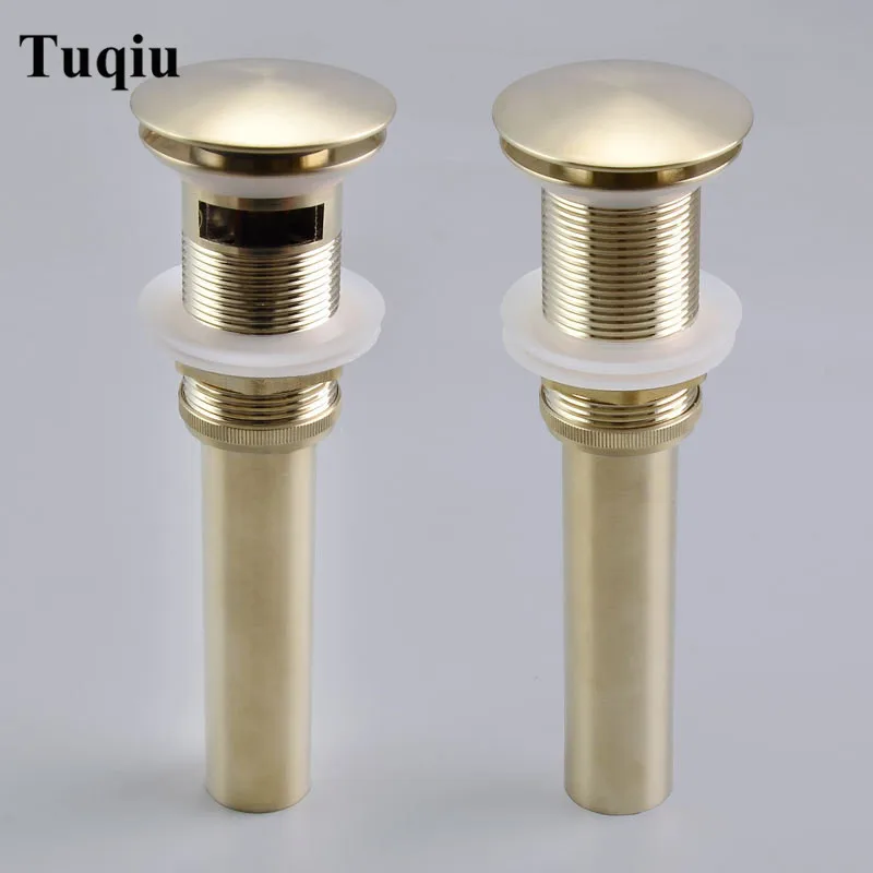 

Pop up Drain for Bathroom Sink Vessel Vanity, Brushed Gold Solid Brass Assembly Replacement Kits Stopper, Flip Top, Overflow