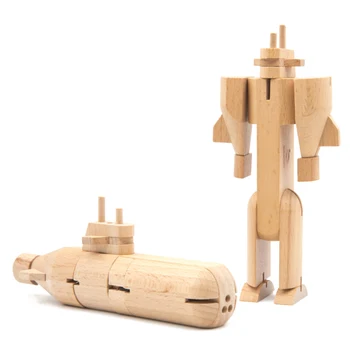 

3D Wooden Transform Robot Puzzle Toy Intelligent Educational Toy Gift For All Ages - Submarine/Helicopter/Fighter/Tank