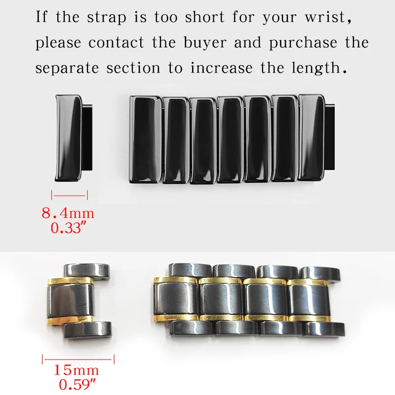 If the strap is too short for your wrist, please contact the buyer and purchase the separate section to increase the length.
If the strap is too short for your wrist, please contact the buyer and purchase the separate section to increase the length.