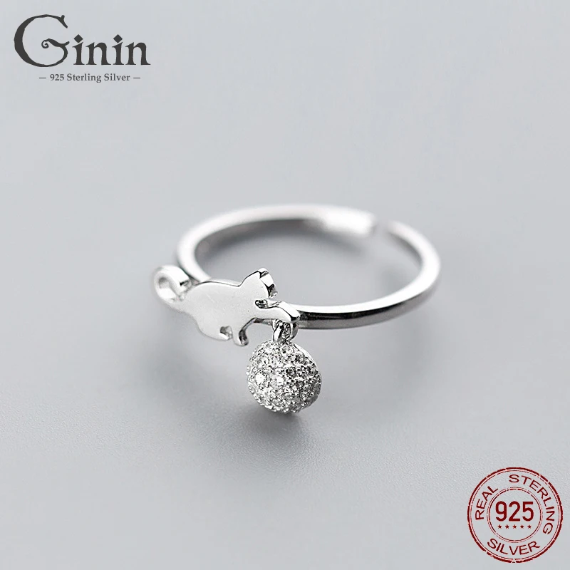 Ginin Real 925 Sterling Silver Ring for Women French Style Full Dazzling Zircon Ball Cute Animal Cat Open Finger Jewelry Bijou
Ginin Real 925 Sterling Silver Ring for Women French Style Full Dazzling Zircon Ball Cute Animal Cat Open Finger Jewelry Bijou
