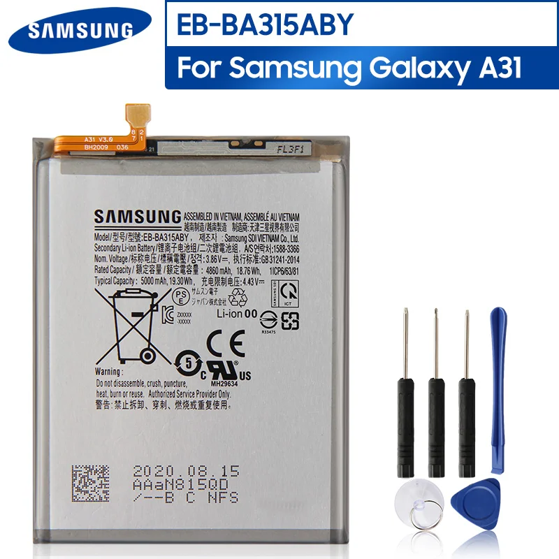 Original Replacement Phone Battery EB-BA315ABY For Samsung Galaxy A31 2020 Edition EB-BA315ABY Rechargeable Battery 5000mAh
Original Replacement Phone Battery EB-BA315ABY For Samsung Galaxy A31 2020 Edition EB-BA315ABY Rechargeable Battery 5000mAh