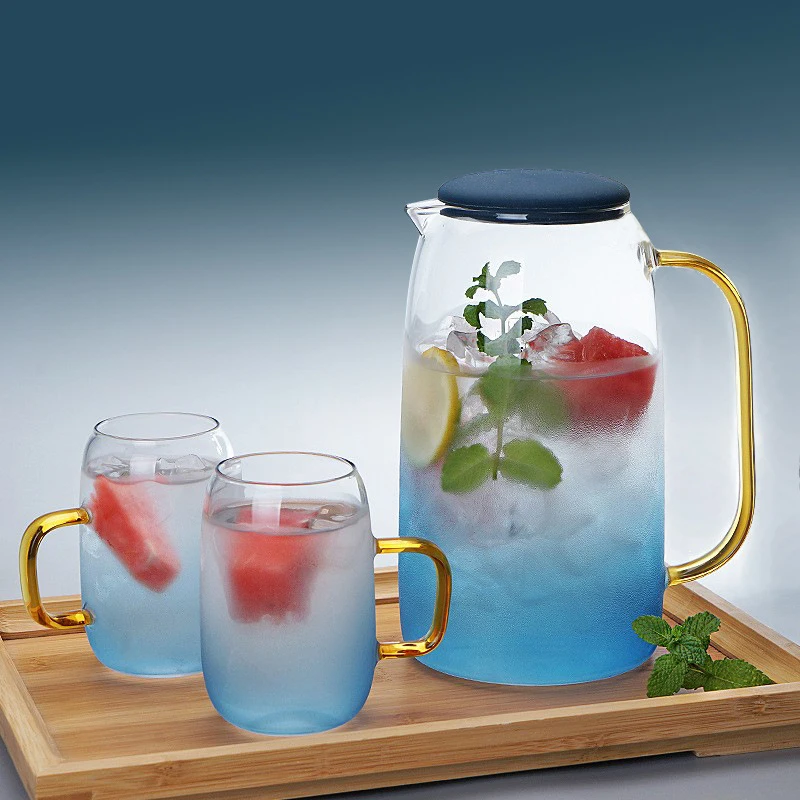 1400ml High Temperature Glass Cold Water Kettle New Fruit Jug Gradual Change Color Marble Pot Water Glass Cold Water Kettle Set
1400ml High Temperature Glass Cold Water Kettle New Fruit Jug Gradual Change Color Marble Pot Water Glass Cold Water Kettle Set