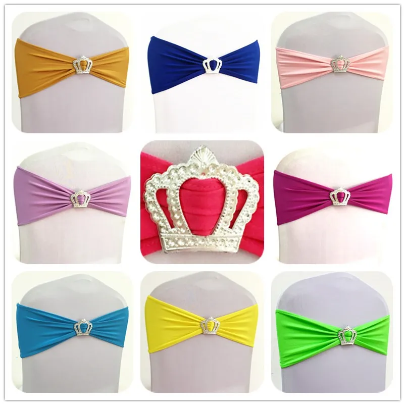 

WedFavor 100pcs Elastic Stretch Chair Bow Sashes Lycra Spandex Chair Bands With Crown Buckle For Wedding Event Hotel