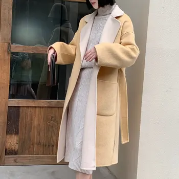 Winter Women's Australian Wool Double Face Cashmere Coat Ab Two Sides Wear Belt Ladies Woolen Overcoat
Winter Women's Australian Wool Double Face Cashmere Coat Ab Two Sides Wear Belt Ladies Woolen Overcoat
