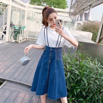 Sweet Front Buttons High Waist Denim Overall Skirt For Women Loose Swing Strap Denim Midi Skirt Women Pocket Mid Jeans Skirt
Sweet Front Buttons High Waist Denim Overall Skirt For Women Loose Swing Strap Denim Midi Skirt Women Pocket Mid Jeans Skirt