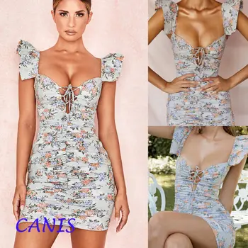 Women Summer Sexy Sleeveless V Neck Draped Flower Halter Print Low-Cut Bandage Bodycon Club Wear Evening Party Short Mini Dress
Women Summer Sexy Sleeveless V Neck Draped Flower Halter Print Low-Cut Bandage Bodycon Club Wear Evening Party Short Mini Dress