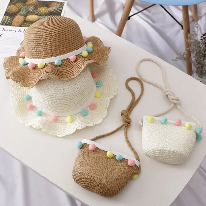 Kids Girls Straw Handwoven Hat Sun Protection Beach Hat Colorful Pompom Ball Summer Bucket Cap Portable Handbag
Kids Girls Straw Handwoven Hat Sun Protection Beach Hat Colorful Pompom Ball Summer Bucket Cap Portable Handbag