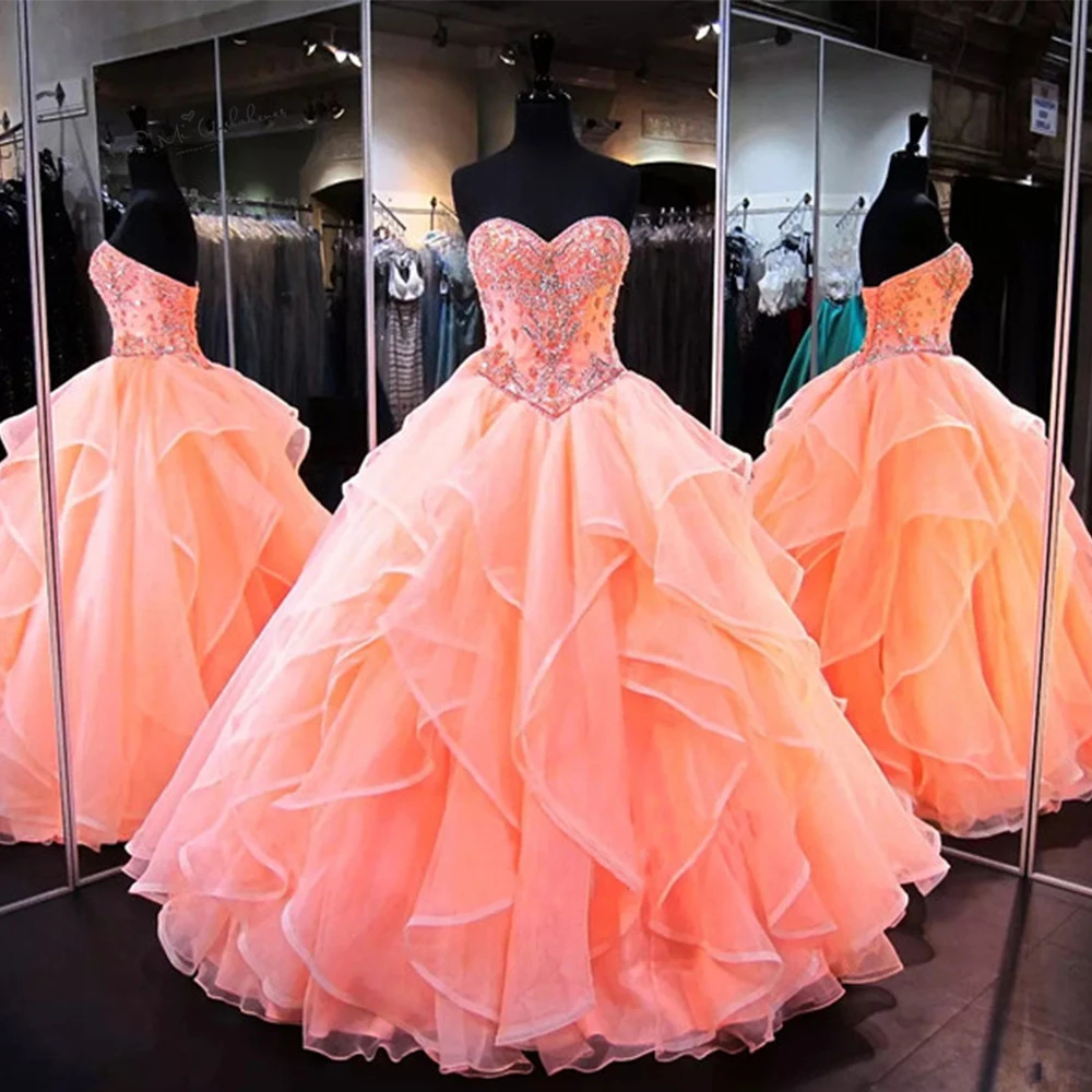 Vestidos de 15 Anos Organza Puffy Ball Gown Quinceanera Dresses Crystals Debutante Gown Coral Cheap Quinceanera Dress
Vestidos de 15 Anos Organza Puffy Ball Gown Quinceanera Dresses Crystals Debutante Gown Coral Cheap Quinceanera Dress