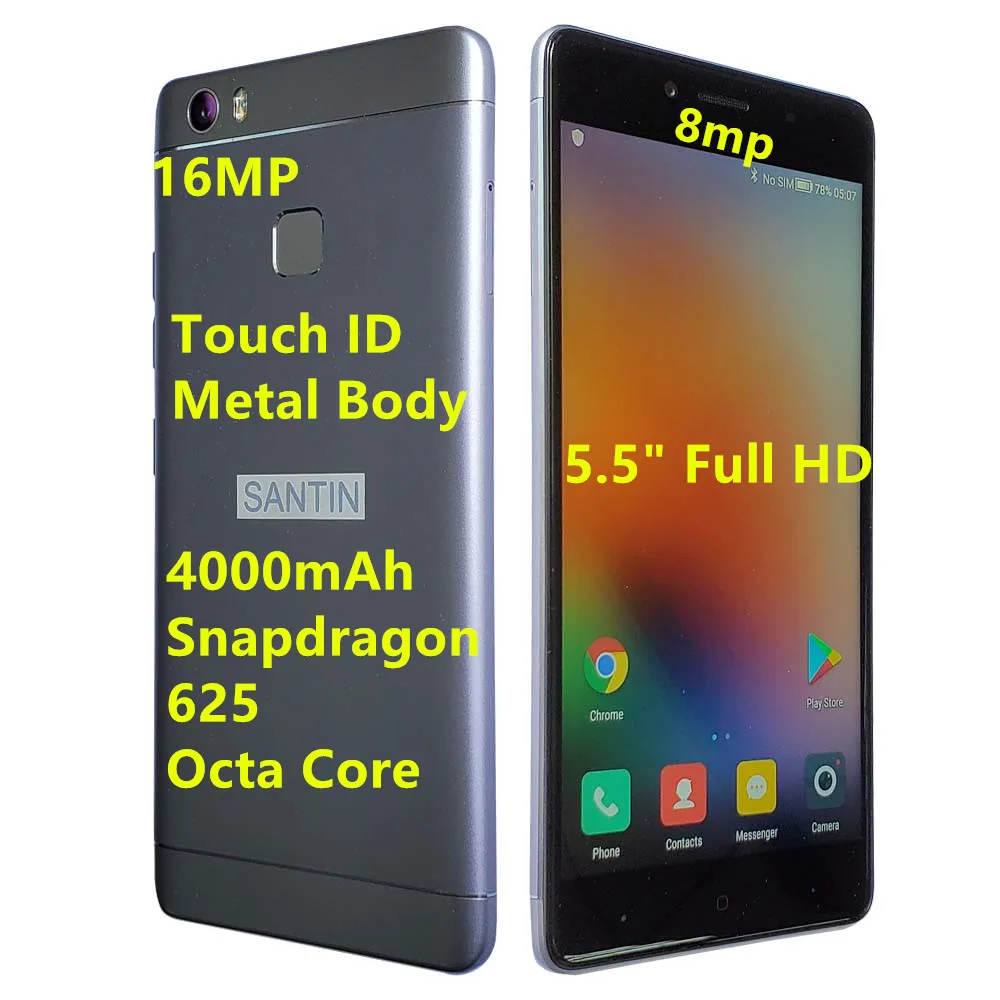 

4000mAh Metal Body SANTIN ACE PRO Snapdragon 625 5.5" Full HD 4GB RAM 64GB ROM 16MP Octa CoreSmartphone 4G LTE Phone S5 K520