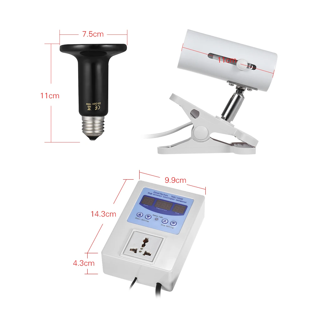 Hot New Pet Thermometer 3pcs/ Set 50/100W Heat Emitter Ceramic Lamp Bulb & Lamp Holder & Temperature Controller for Reptiles Ter
Hot New Pet Thermometer 3pcs/ Set 50/100W Heat Emitter Ceramic Lamp Bulb & Lamp Holder & Temperature Controller for Reptiles Ter